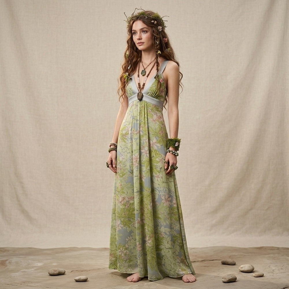 Jessica Simpson Floral Maxi Dress 6 Smocked Fairy Cottage Boho Garden Flowy
